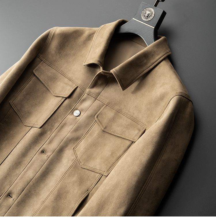 Suede jacket, men's spring and autumn trend, loose lapel outer wear top, high-end men's work jacket_voghion.com