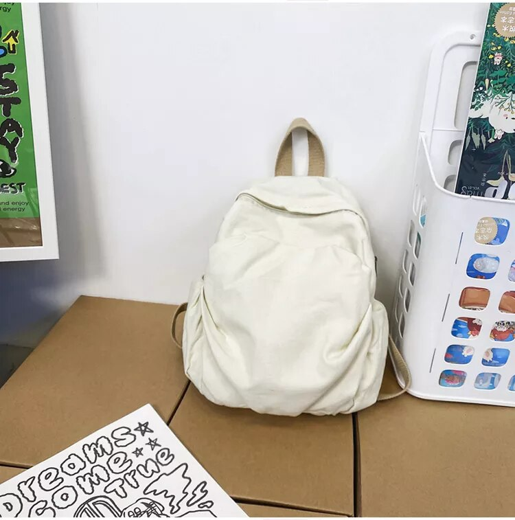 100% Cotton Small Backpack Solid Black Leiure Or Travel Soft Canva Package For Women High Quality Cloth Shoulder_voghion.com