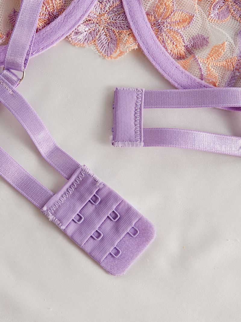 2025 Autumn New Bowknot Strap Floral Embroidery Sexy Lingerie Set For Women See-through Temptation_voghion.com