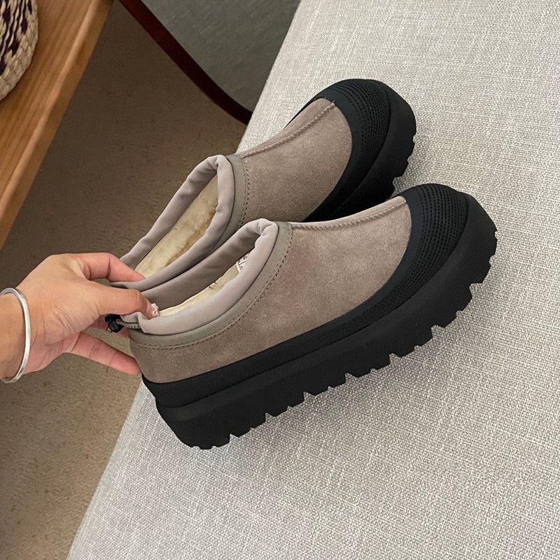 Sangpo Village Schneestiefel aus Schaffell, integriert, warm, für den Außenbereich, hohe Woll-Slipper für Damen, faule Schuhe_voghion.com