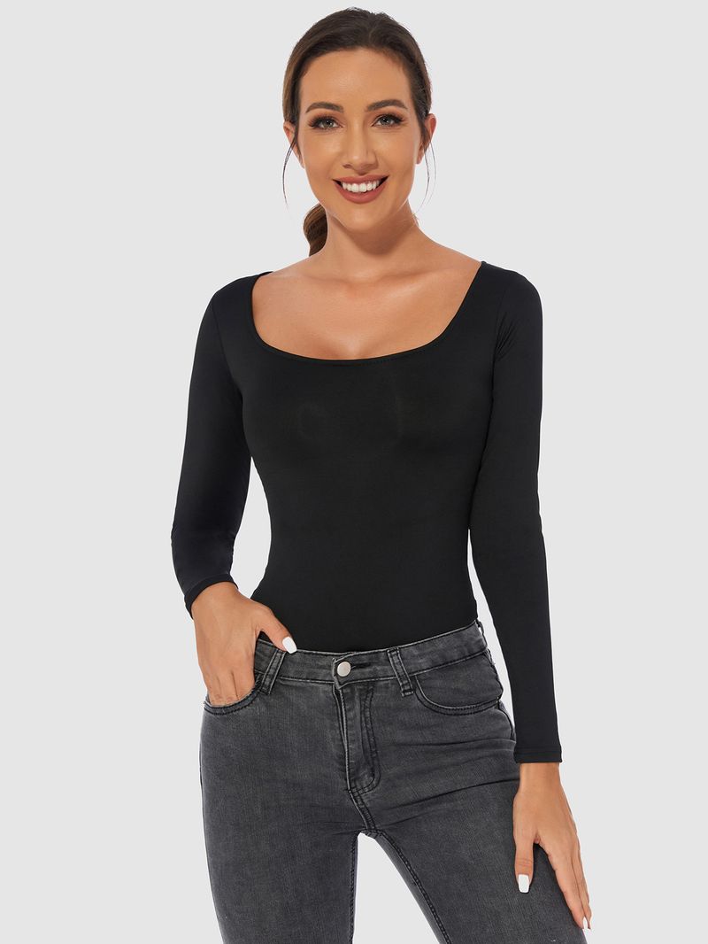 Maglietta a maniche lunghe con cerniera, vestibilità aderente, tinta unita, taglie forti, tuta da donna, comoda e traspirante._voghion.com