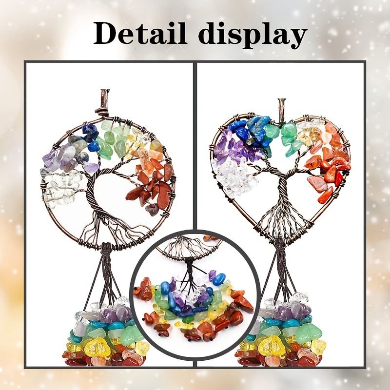 Pendente in pietra colorata naturale con albero della vita, pendente in cristallo con ghiaia e rete dei sogni, decorazione per interni auto_voghion.com