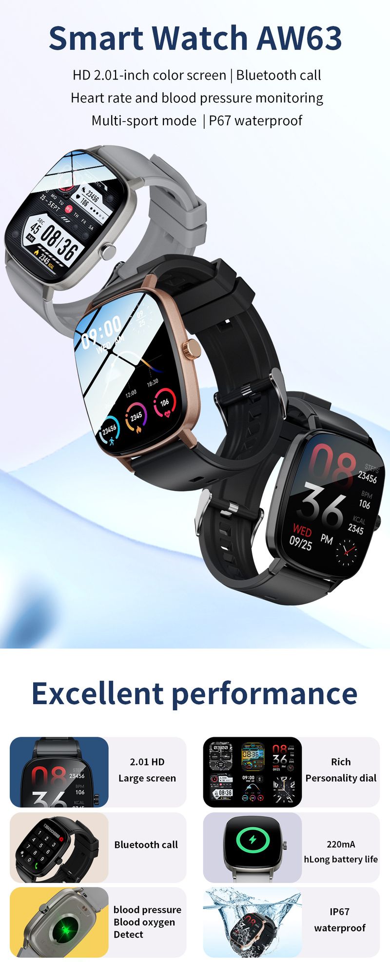 AW63 Smart Watch Sports Health Bluetooth Call Bracelet Smartwatch_voghion.com