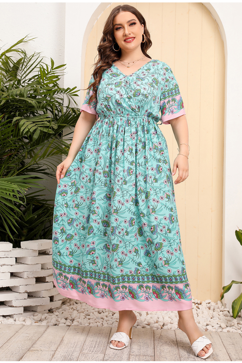 Australia Large Size Women's Loose V Neck Dress High Waist Long Skirt Seaside Holiday Style Beach Skirt_voghion.com