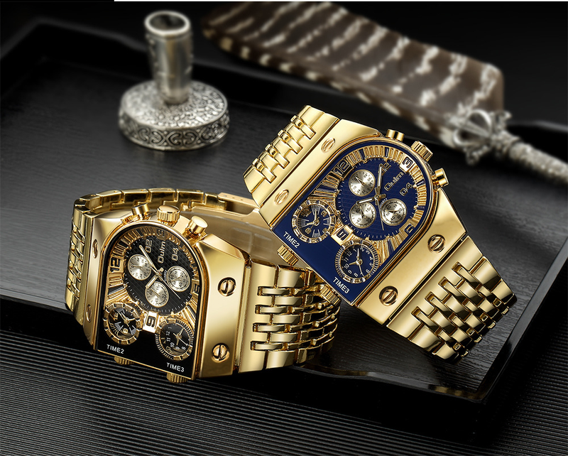 Men's Watches Multi-time Large Dial Luminous Men's Watch Steel Belt Leisure Quartz Watch Gold_voghion.com