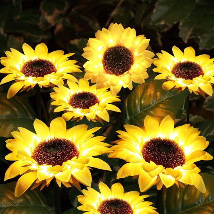 Luci da giardino a LED a forma di girasole solare - Confezione da 6 luci decorative per vialetti esterni con base a punta impermeabile per prato, cortile, patio (sensore dal tramonto all'alba)_voghion.com