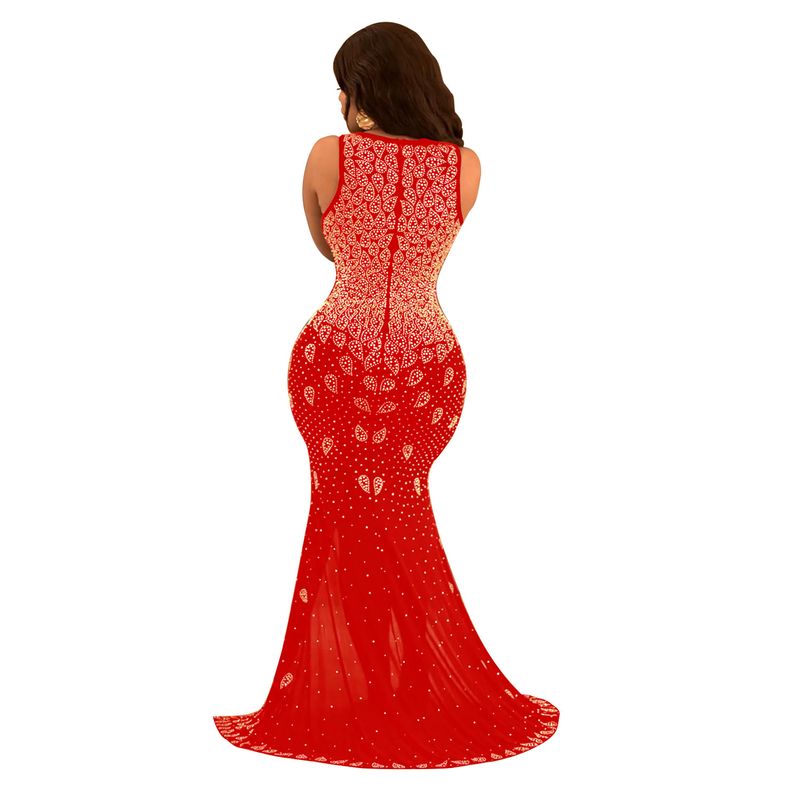 Abbigliamento da donna vestito sexy con diamanti caldi con scollo a V a rete attillata per feste in discoteca_voghion.com