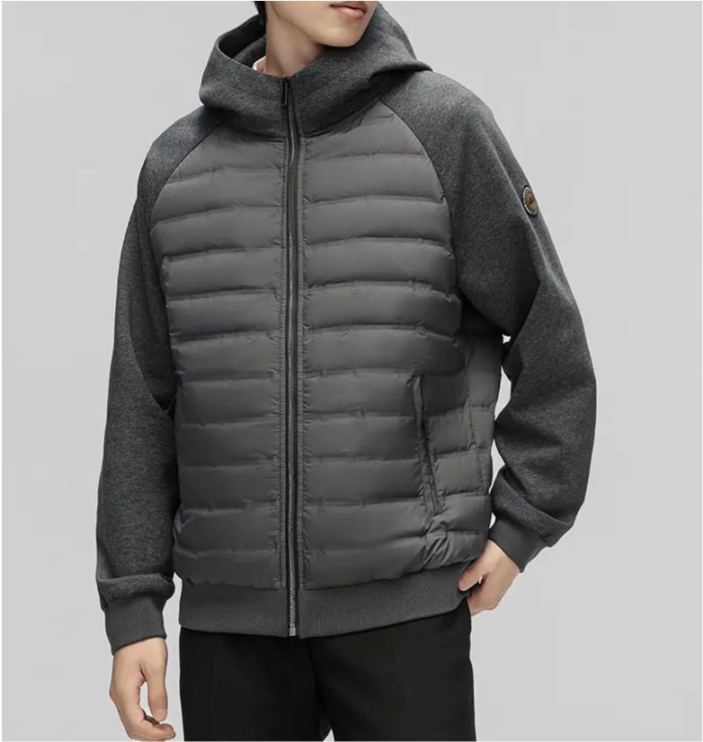 Stable goose down+warm men's hooded lightweight hoodie down jacket 2024 winter new item splicing_voghion.com