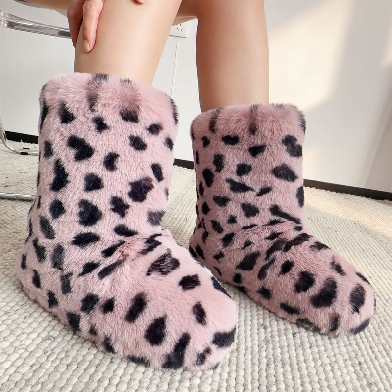 Faux Rabbit Fur Snow Boots For Women, Hot Girl Style Short Boots, Leopard Print Faux Fur Punk Y2k Trendy Cool Style Shoe And Bag Set_voghion.com