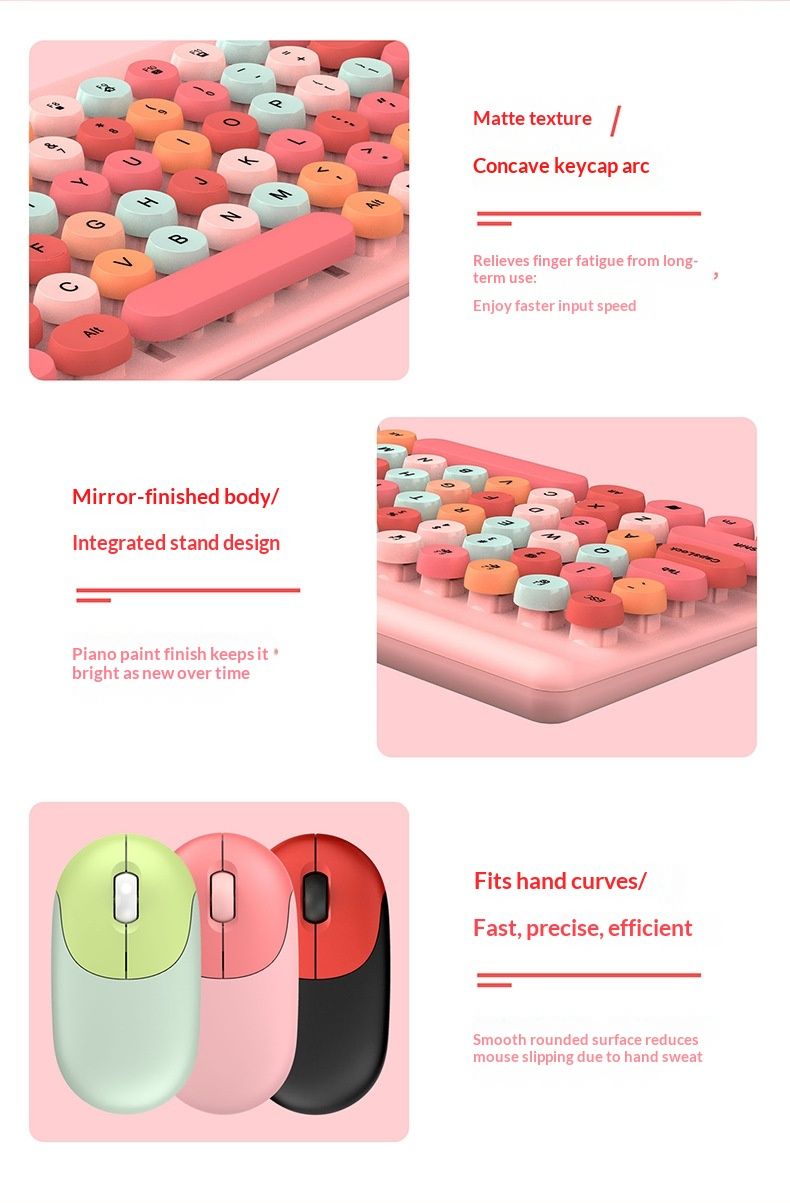 NeoGear QW02 Lippenstiftfarbenes Punk-Retro-Rundmaus-Set mit 86 Tasten, Mini-Tastatur für unterwegs_voghion.com