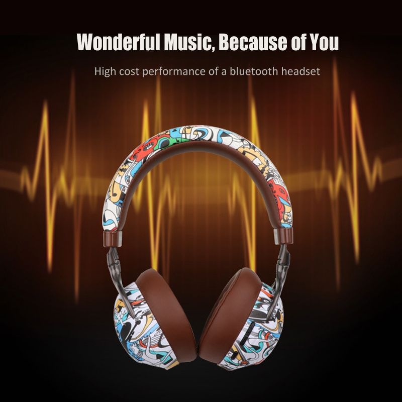 VJ086 Graffiti Headset Wireless Sports Bluetooth Headset Water Transfer Color Print Headset, Support TF, FM(Dazzle Colour)_voghion.com