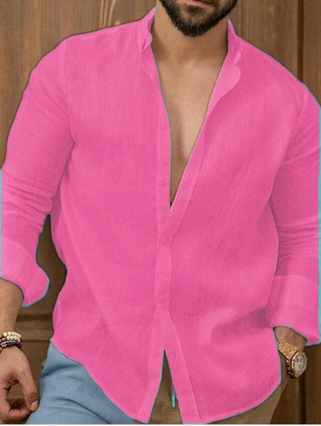 Abbigliamento da uomo, nuova camicia da uomo in cotone e lino tinta unita, casual, a maniche lunghe_voghion.com