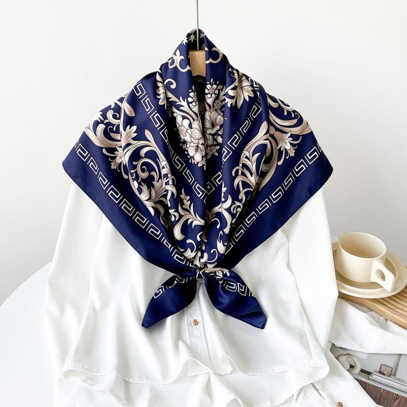 90 cm quadratischer Blumenspleiß-Design trendiger High-End-Seidenschal leichter atmungsaktiver weicher Schal_voghion.com