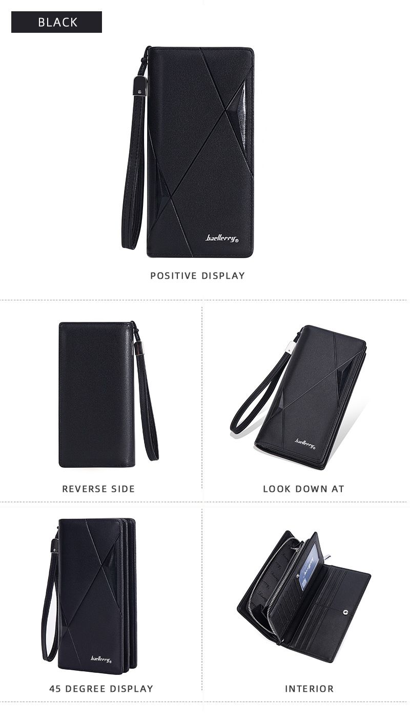New men's long wallet baellerry cross-border multi-card slot zipper clutch business plain handbag men_voghion.com