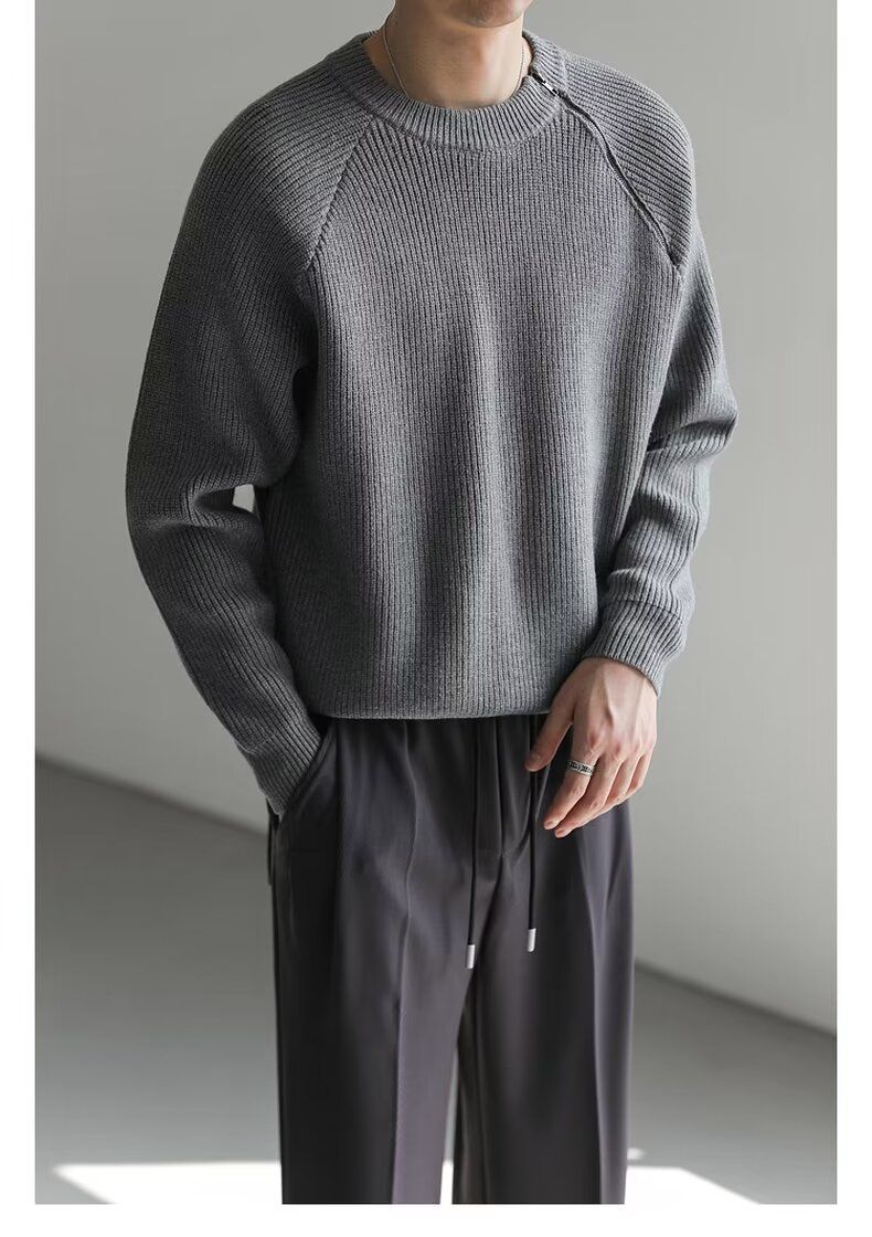 İlkbahar ve Sonbahar Yeni Örme Kazak Erkek Fermuarlı Düz Renk İç Katmanlı Taban Ceket Slim Fit İş_voghion.com
