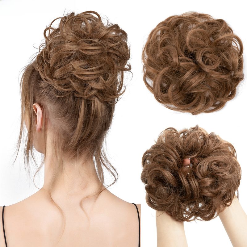 wig female flower bud ball head chemical fiber invisible fluffy natural long beard wig hair ring_voghion.com