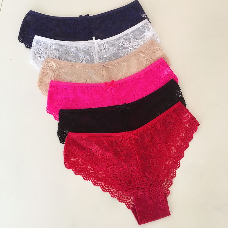 3 Pieces a Pack Women's Lace Panties Sexy Underwear Woman Lingerie Briefs Transparent Culotte Pantys Solid Color_voghion.com