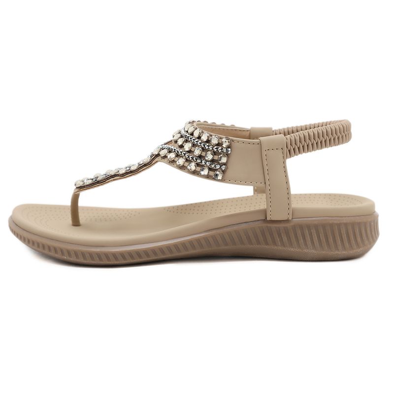 2025 neue Sandalen Bohemian Water Diamond Bequeme runde Kopf Strandurlaub Große flache Schuhe_voghion.com