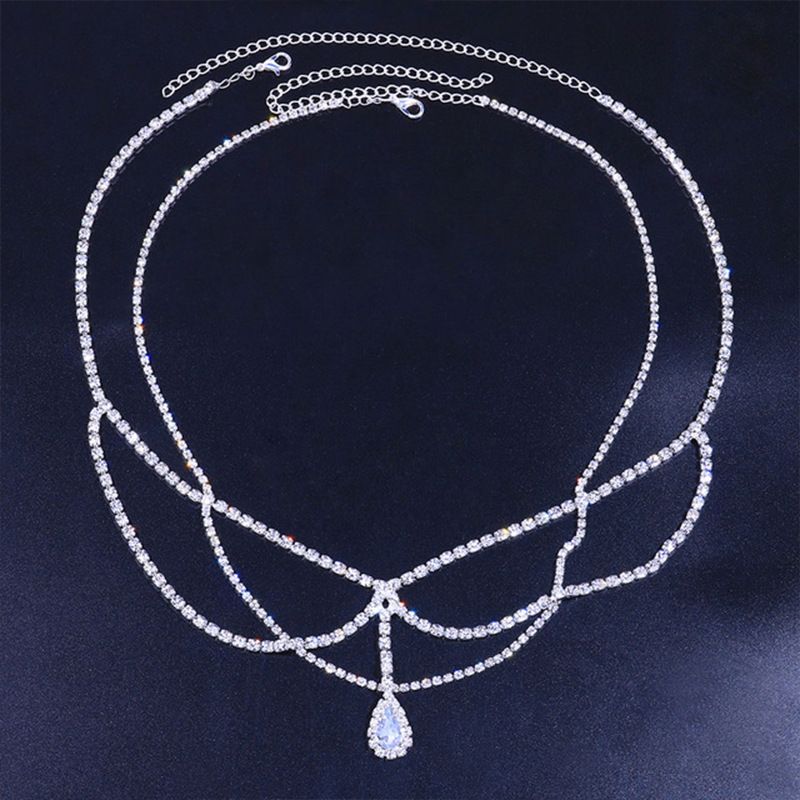 Copricapo da sposa bohémien con strass, vintage, multistrato, con strass, a forma di goccia d'acqua, catena per capelli, accessori_voghion.com