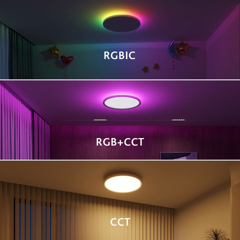 Lampada da soffitto moderna, rotonda, ultra sottile, RGBW, colorata, con telecomando, Wi-Fi, Bluetooth e Alexa._voghion.com