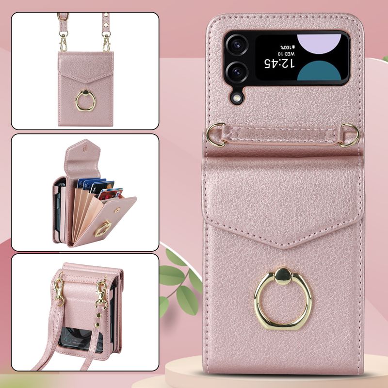 Z Flip6 foldable crossbody phone case with card slot for Flip4 creative multifunctional phone case_voghion.com