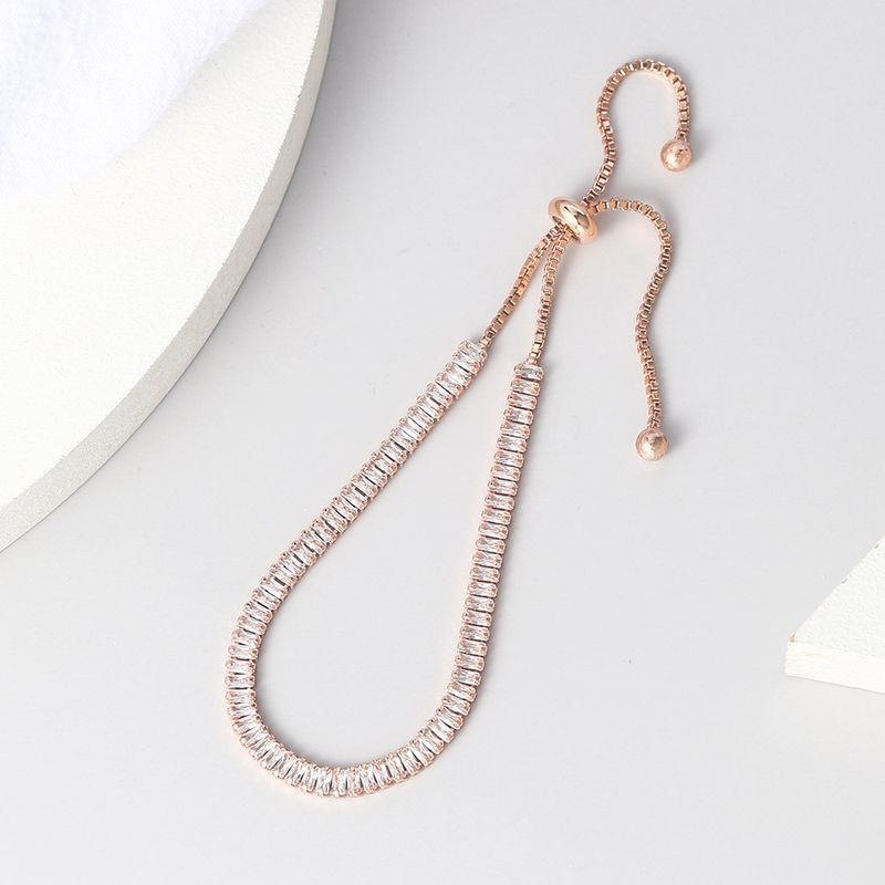 Obuyue Mode Rektangulär Zirkon Enkelrad Full Dia Justerbart Kristallarmband Damhandstycke_voghion.com