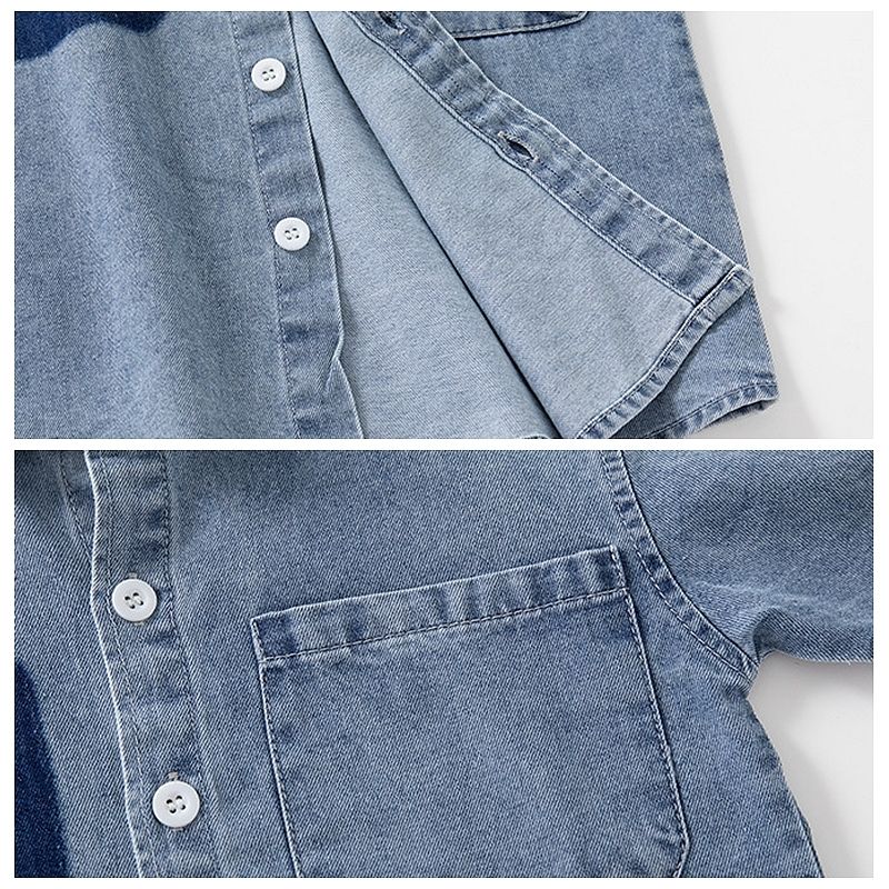 XUANMU Primavera Autunno Ragazzi Contrasto Colore Manica Lunga Tasca Casual Camicia di Jeans Bambini Piccoli Risvolto Bottoni Camicie XB090_voghion.com
