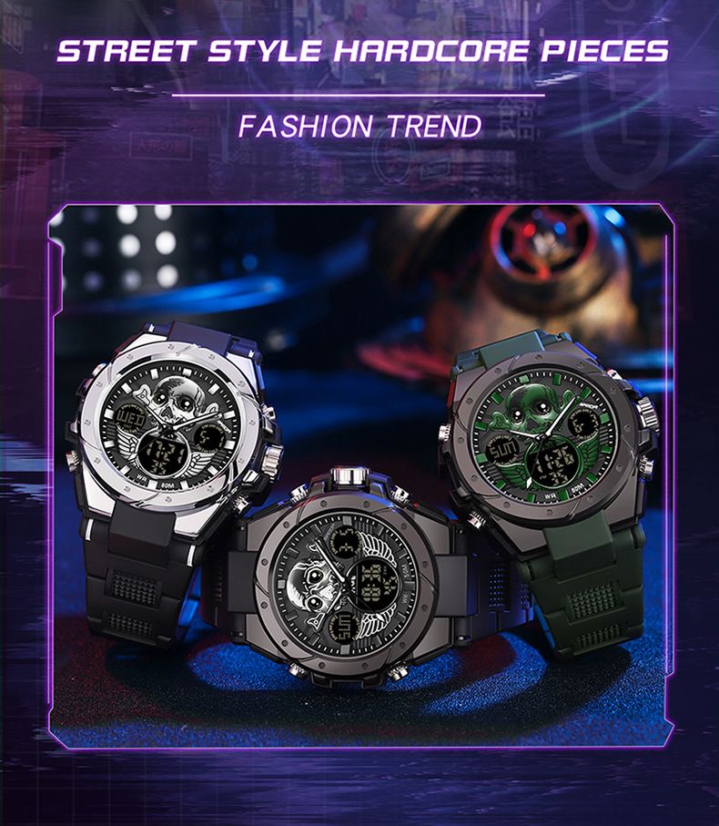 Stilvolle Herren-Skelettuhr mit Multifunktion, wasserdicht und mit Leuchtanzeige – robustes Gehäuse aus Zinklegierung und TPU-Armband – modische Totenkopfuhr_voghion.com