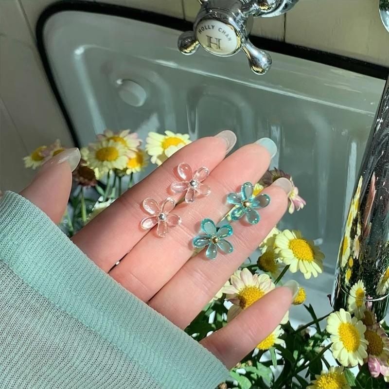 Orecchini a forma di fiore in resina trasparente per donna, design semplice e di nicchia, orecchini versatili e dolci, nuova tendenza estiva_voghion.com