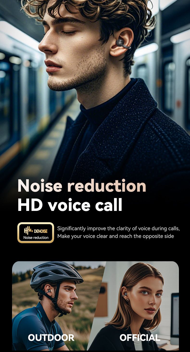 Auricolari a conduzione ossea senza fili Bluetooth con clip auricolare, buona qualità del suono, in-ear con controllo touch sullo schermo_voghion.com