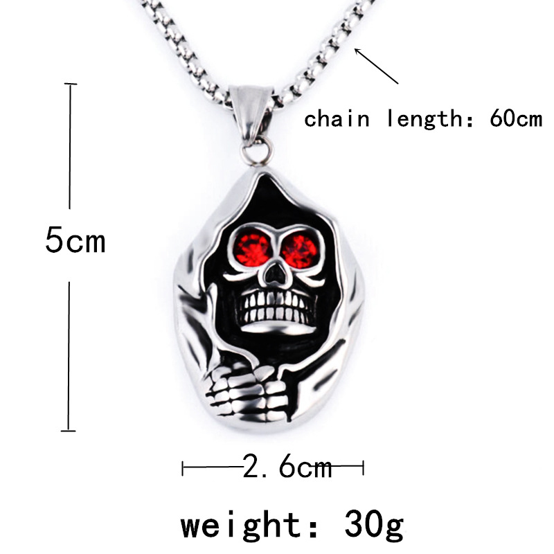 Trendy Halskette mit Anhänger in Totenkopfform, Herrenhalskette, modischer böhmischer Anhänger mit rotem Kristall, eingelegter Anhänger, Zubehör, Partyschmuck_voghion.com