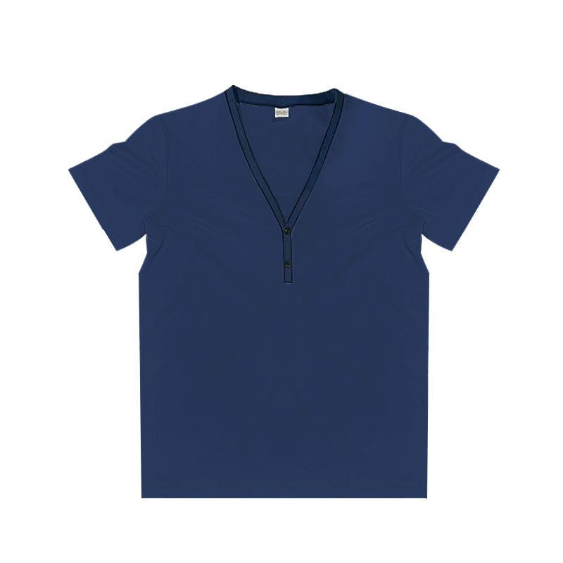 T-shirt Henley décontracté à manches courtes et col en V pour homme, haut à blocs de couleurs, été 2024_voghion.com