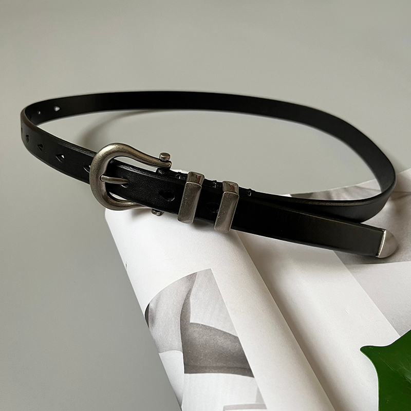 Women's new first-layer cowhide leather belt slimming with jeans retro silver buckle genuine leather handmade belt in stock_voghion.com