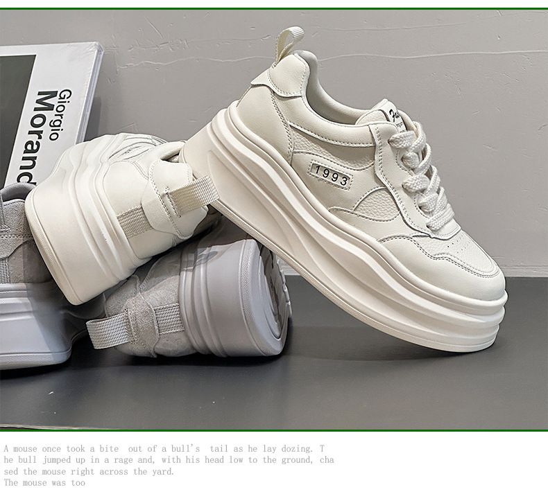 2024 jesień nowe buty damskie zwiększające wysokość ze skórzanymi skośnymi obcasami, grubą podeszwą, lekkie codzienne białe małe_voghion.com