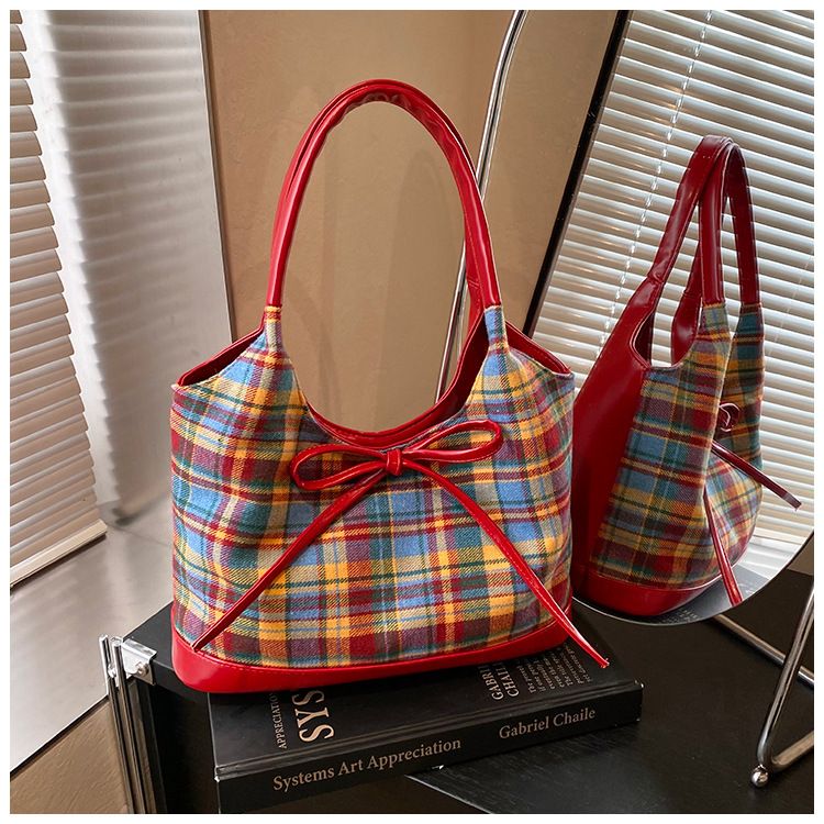 Borsa a tracolla grande ed elegante con tracolla staccabile, borsa a mano spaziosa per lavoro e viaggio, con motivo a quadri a blocchi di colore, per donna_voghion.com