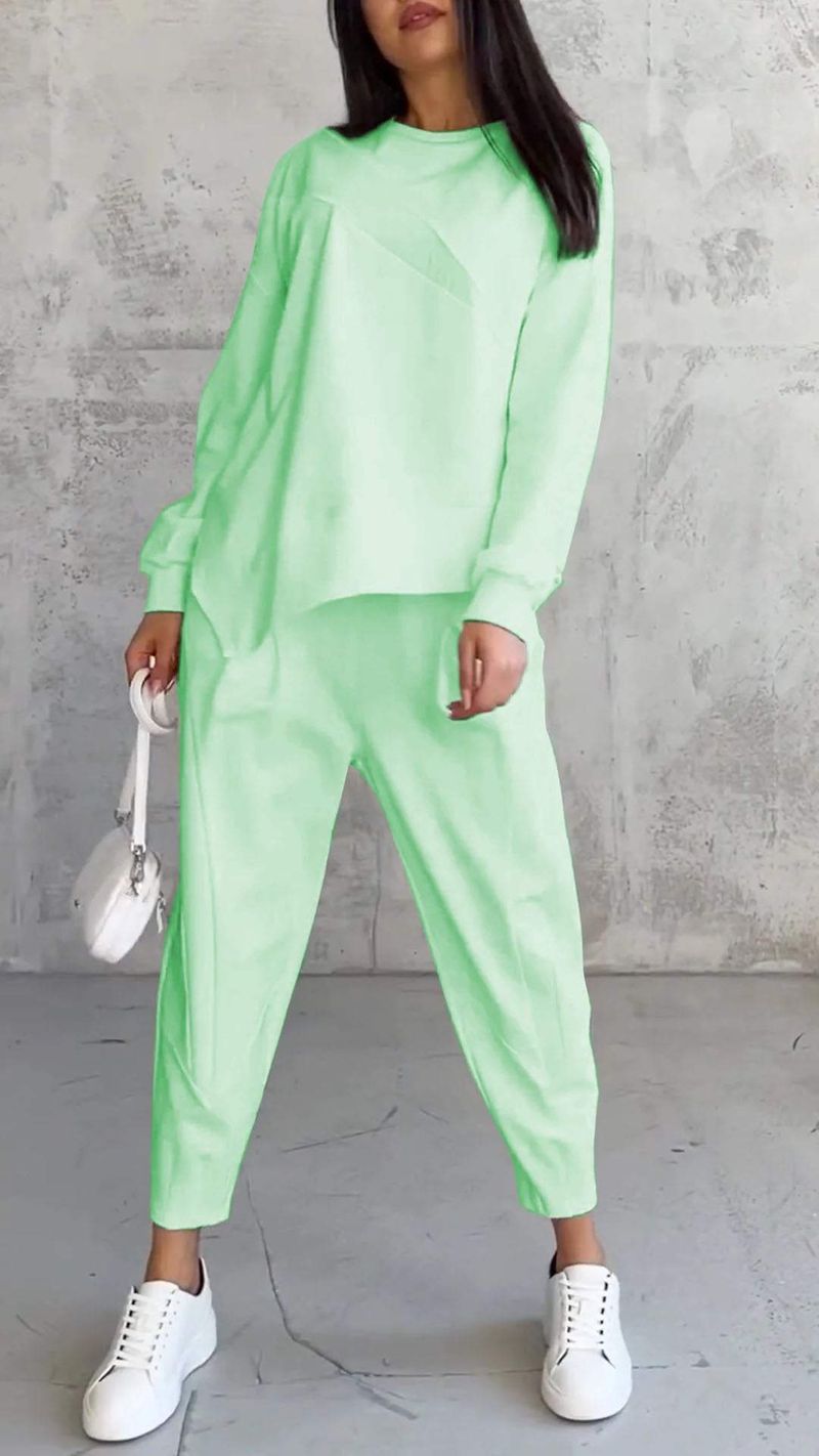 Women's Oversized Drop-Shoulder Sweatshirt & Jogger Set – Streetwear Lounge Wear With Asymmetrical Hem_voghion.com