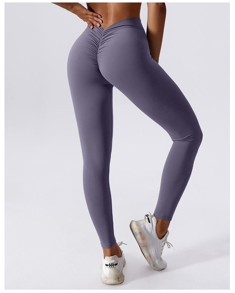Pantalons de Yoga pour femmes, taille en V, pêche, levage des fesses, taille haute, sport, Fitness, couleur chair, vêtements d'extérieur_voghion.com