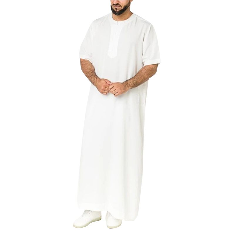 Muslimische Robe für Herren mit Reißverschluss, einfarbig, muslimische Robe_voghion.com