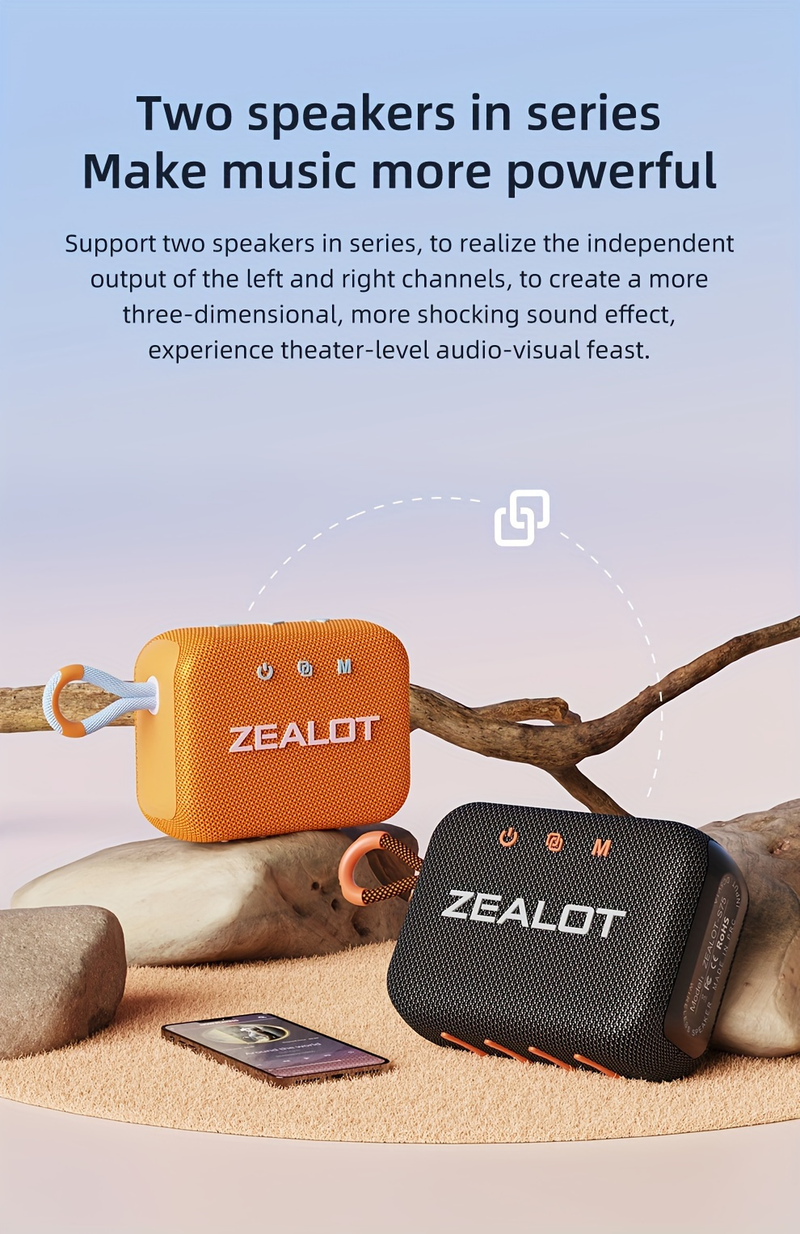 Zealot S75 draagbare draadloze luidspreker, ondersteuning voor TF-kaart/U-schijf/AUX-kabel/TWS twee seriële poortweergave, luidspreker, geschikt voor mobiele telefoon/tablet/TV/com_voghion.com
