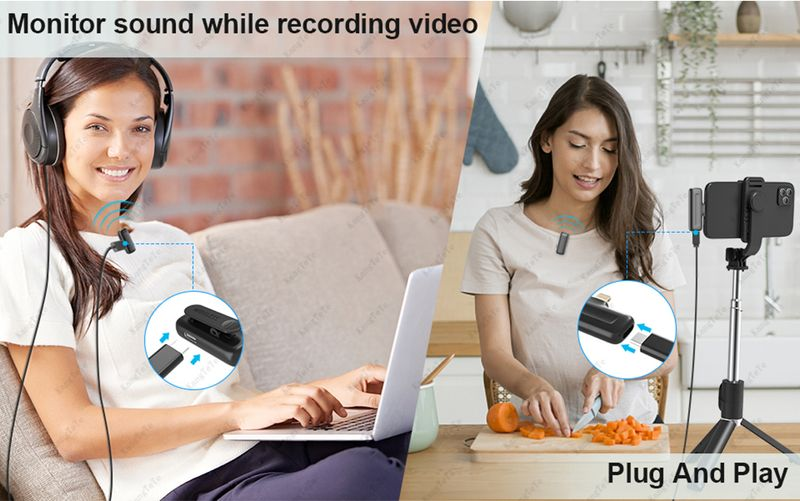 Mini Microphone d'enregistrement Audio et vidéo Portable sans fil Lavalier à réduction de bruit pour Iphone Android avec boîte de chargement_voghion.com