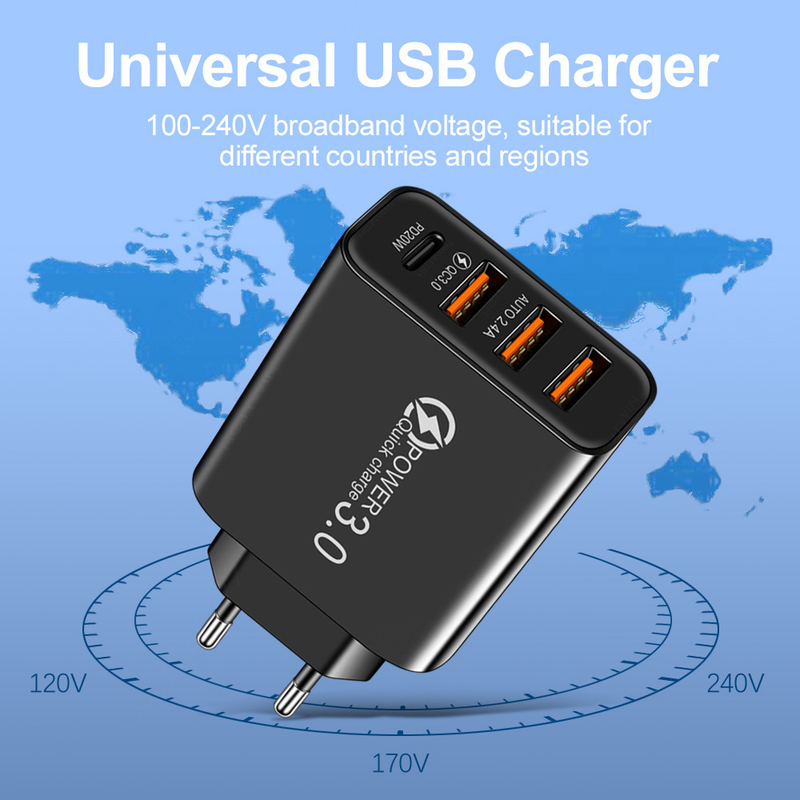 Nieuwe 3USB+PD Type-c mobiele oplader met meerdere USB-interface reisoplaadkop_voghion.com