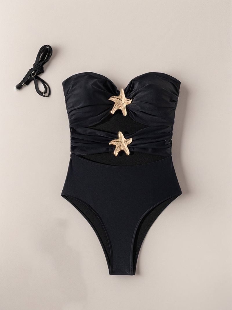 Maillot de bain une pièce sexy pour femme, haut tube à bretelles de couleur unie, deux pièces_voghion.com