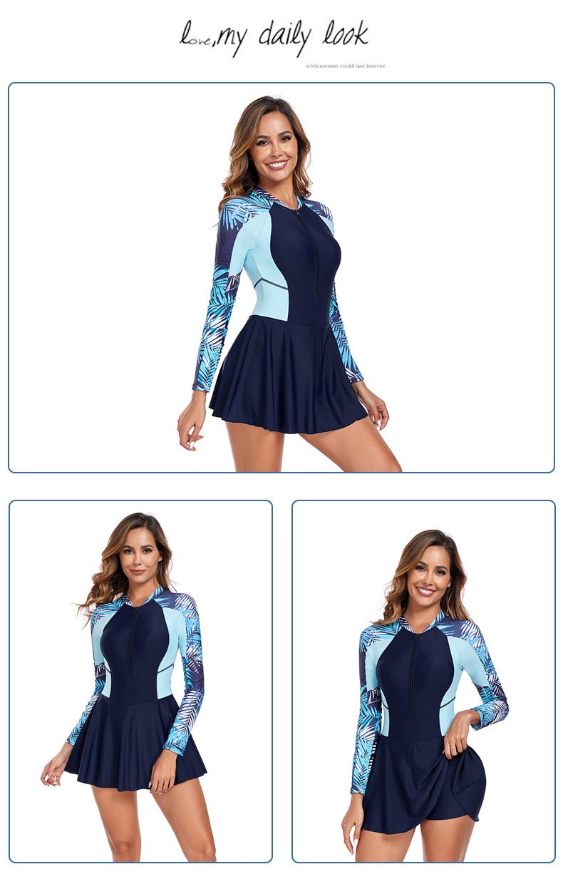 Vestito intero a maniche lunghe, costume da surf, costume da bagno, muta, sexy, colore a contrasto, da donna_voghion.com