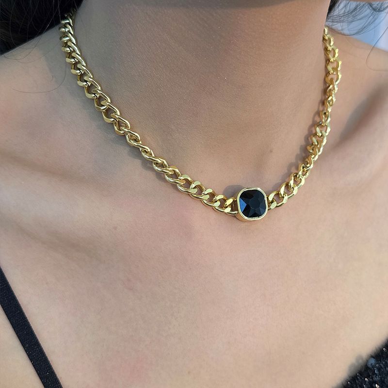 Gute New Trend Cuban Chain Necklace Bracelet Ring Earrings Real Gold Plated Titanium Steel Non-Fading Set_voghion.com