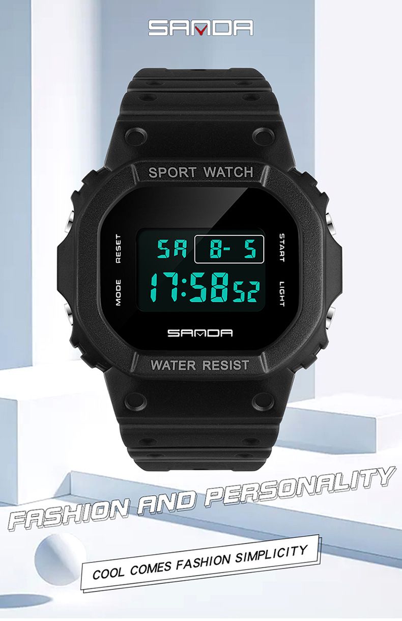 Elegante orologio sportivo digitale quadrato con impermeabile, luce notturna e multifunzione per stili di vita attivi, orologio luminoso alla moda per studenti_voghion.com