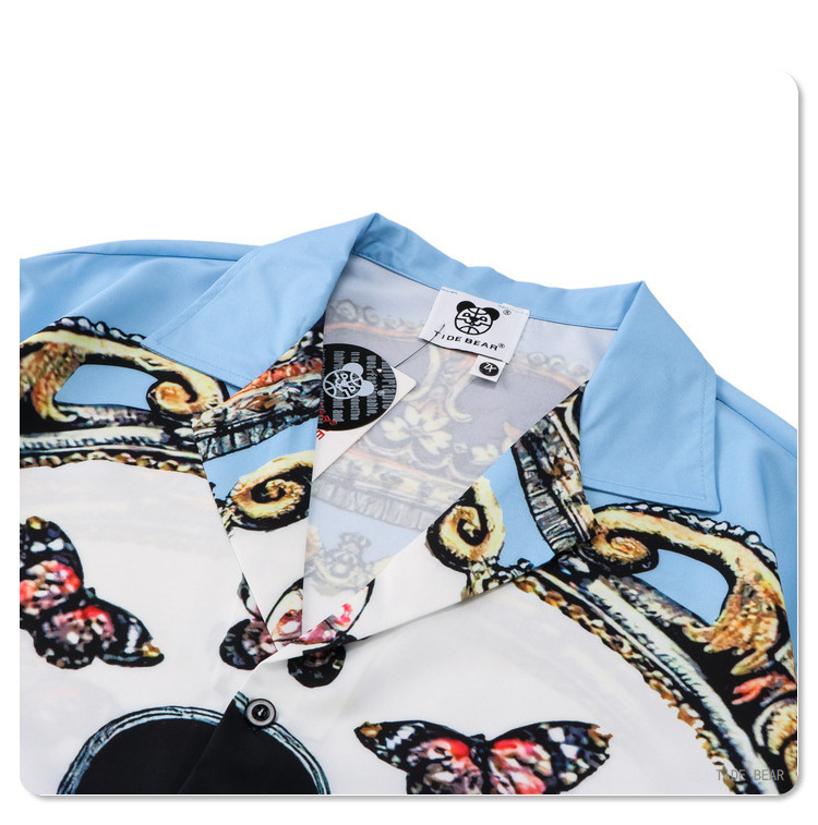 Completo da uomo casual alla moda, a maniche corte, con stampa digitale a farfalla, da spiaggia, con camicia e pantaloncini larghi_voghion.com