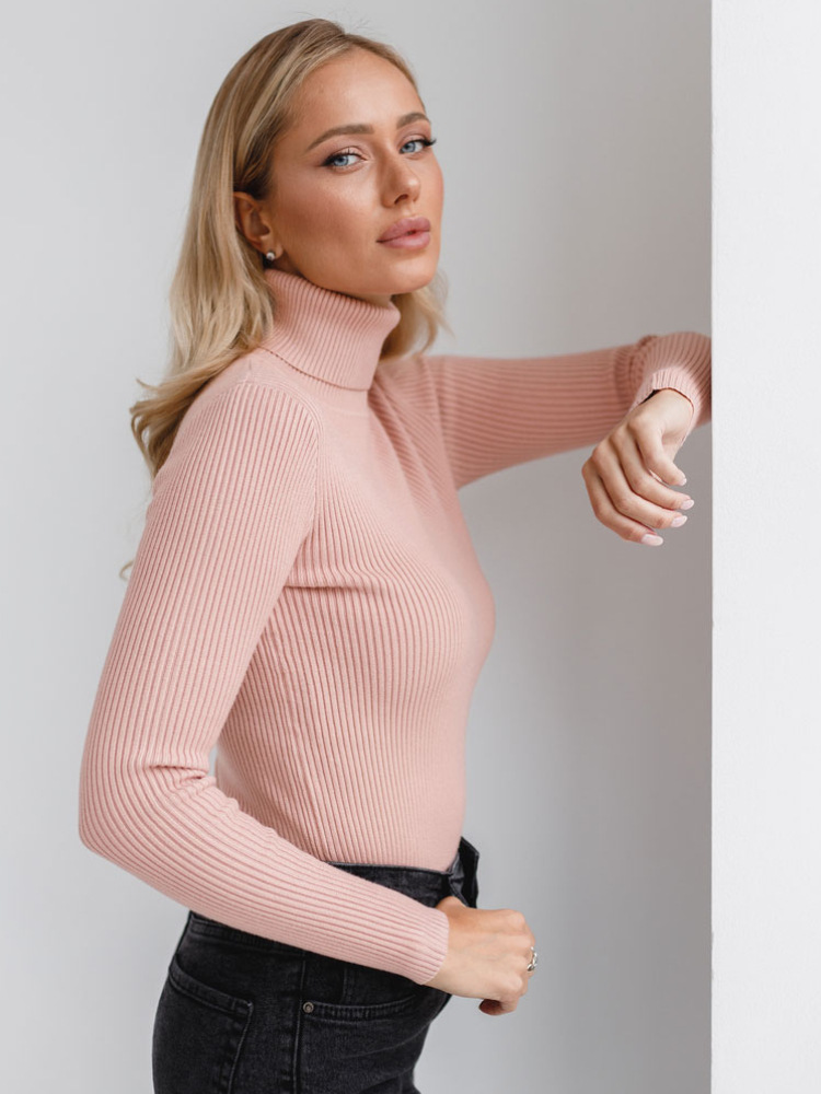 Women's Turtle Neck Knitted Bottoming Shirt Autumn Knitted Sweater Turtleneck Pullover Woman_voghion.com