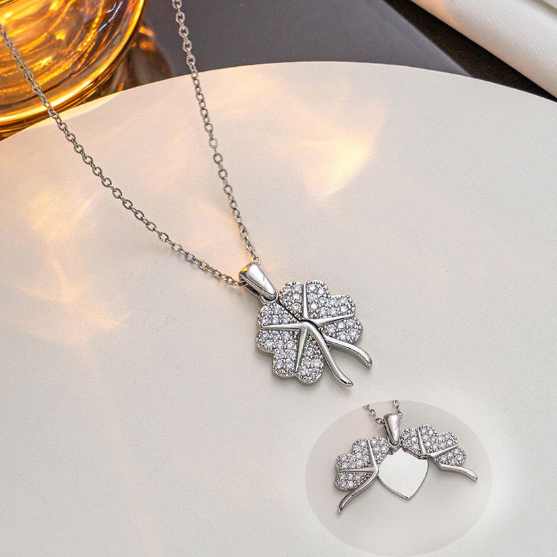 Collana con ciondolo in erba portafortuna con stile creativo di fabbrica Türkiye, moda, ali d'amore, può incidere il collare femminile_voghion.com