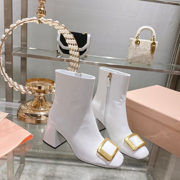 Alta qualità autunno e inverno 2022, nuove con punta quadrata in vera pelle, tacco medio spesso, cerniera laterale versatile._voghion.com