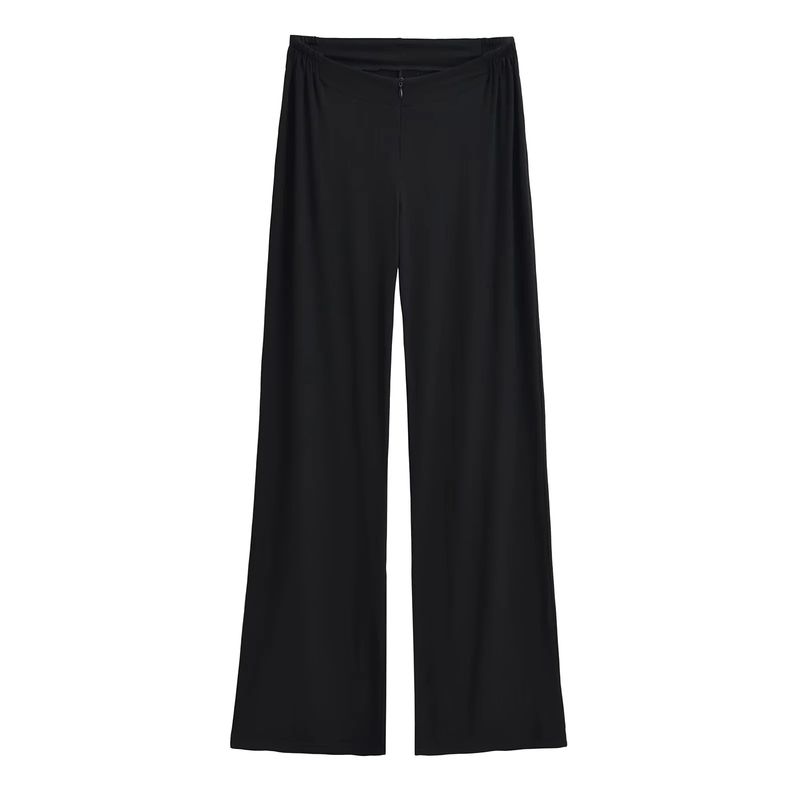 Pantalon de fitness décontracté taille V avec fermeture éclair pour femme, léger et ample, effet drapé, idéal pour l'exercice à domicile, collection automne 2024_voghion.com